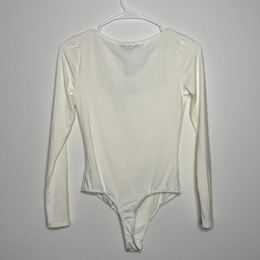 NEW Long Sleeve Bodysuit Ivory JLUXLABEL Stretch Size M - Picture 13 of 16